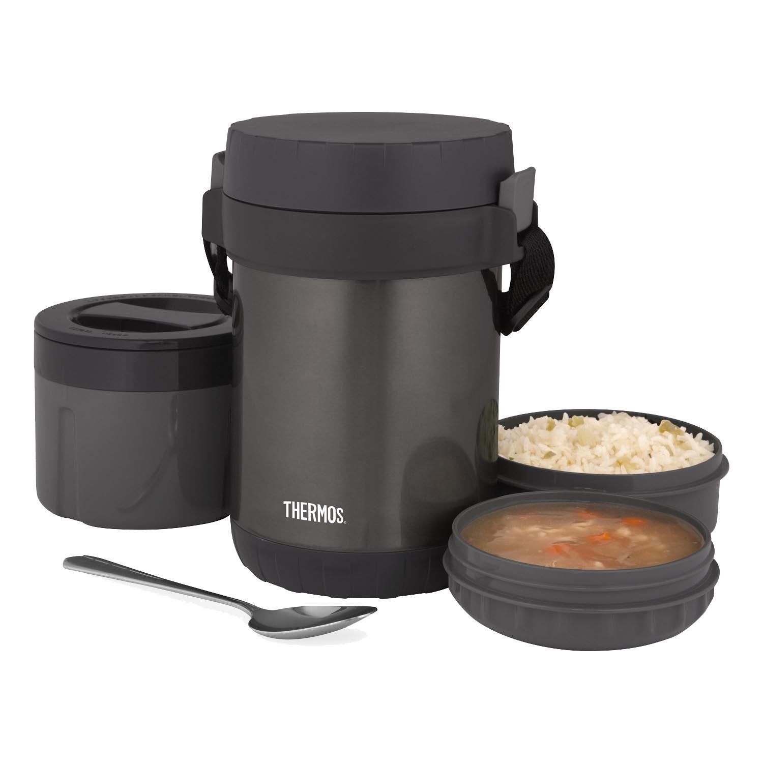 THERMOS All-In-One Vacuum Insulated Stainless Steel Meal Carrier with Spoon, Smoke