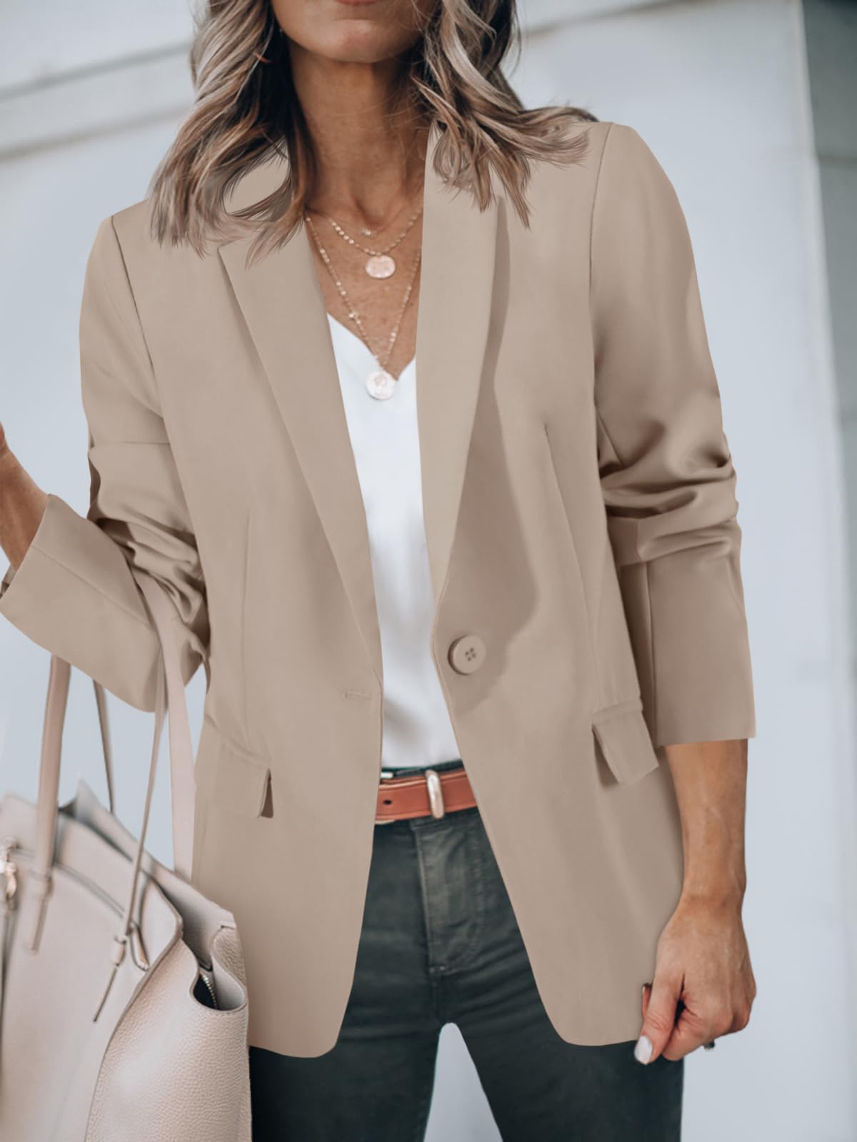 Cicy Bell Womens Casual Blazers Open Front Long Sleeve Work Office Suit Jackets Blazer Khaki