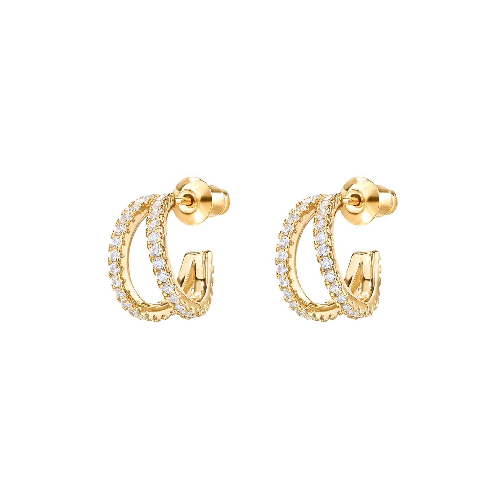 PAVOI 14K Gold Plated Sterling Silver Post Cubic Zirconia Infinite Split Hoop Huggie Earrings in Yellow Gold