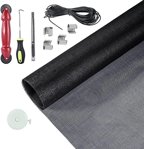 FLYZZZ Windows Screen Door Repair Kit Fiberglass Mesh 48''x118'' Black Window Screen Repair Kit Replacement Mesh Tool for Patio Screen Sliding Door Screen