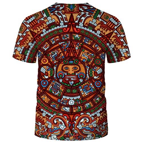 ARORALS Men's Aztec T-Shirt with Mayan Calendar Design Mexican Themed Printed Tee,Brown,M