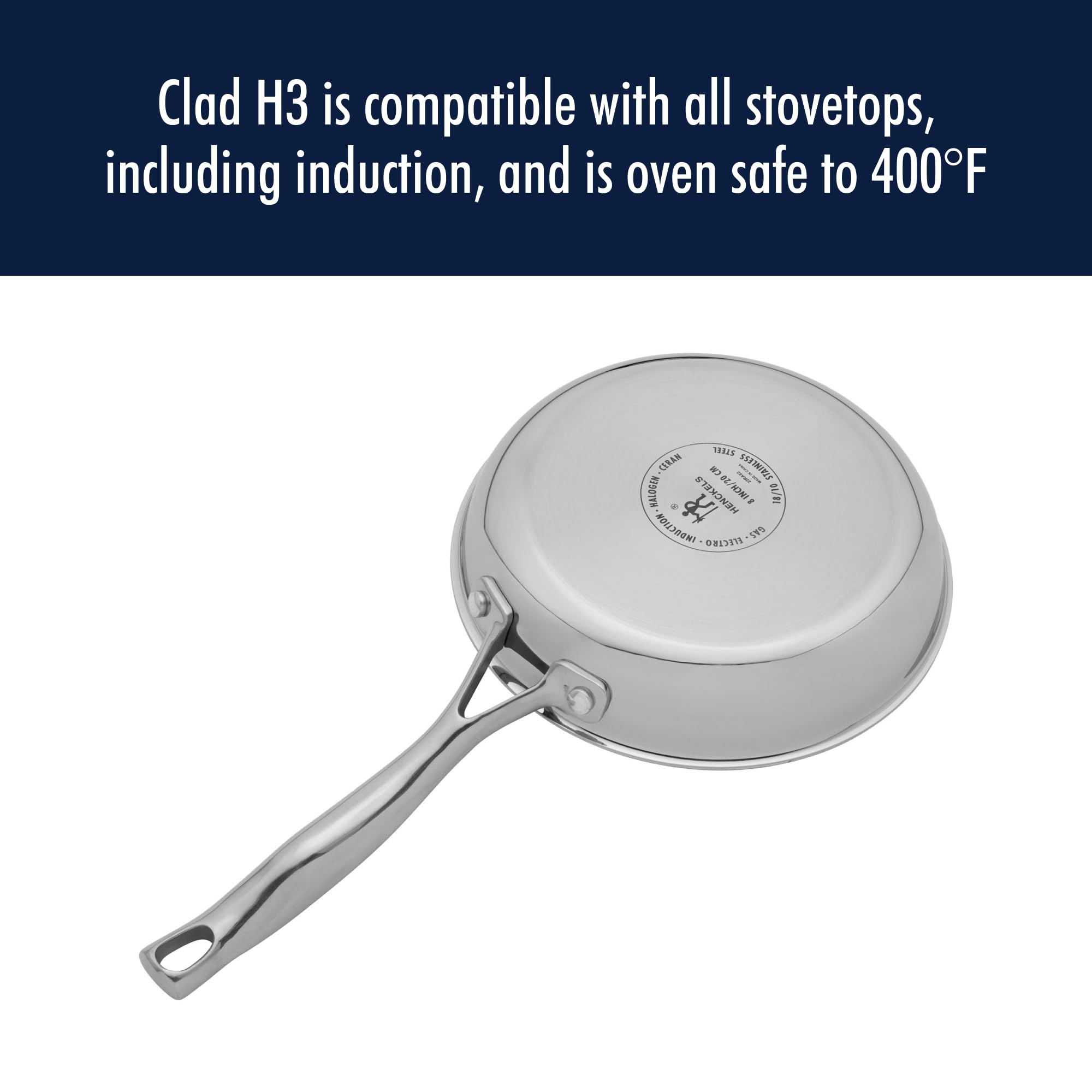 HENCKELS Clad H3 8-inch Induction Ceramic Nonstick Frying Pan, Stainless Steel, Durable and Easy to clean