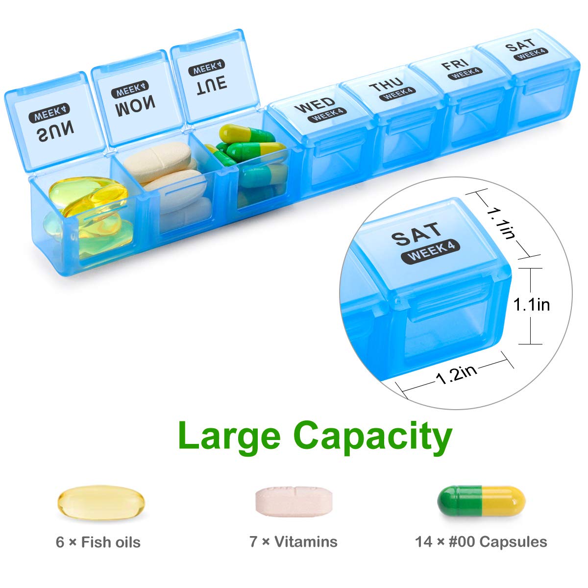 Sukuos Monthly Pill Organizer 28 Day Case, Moisture-Resistant Large 4 Week Month Pill Cases w/Dust-Proof Box for Vitamin/Fish Oil/Supplements, Pill Case w/Clear Lid, Easy to Clean