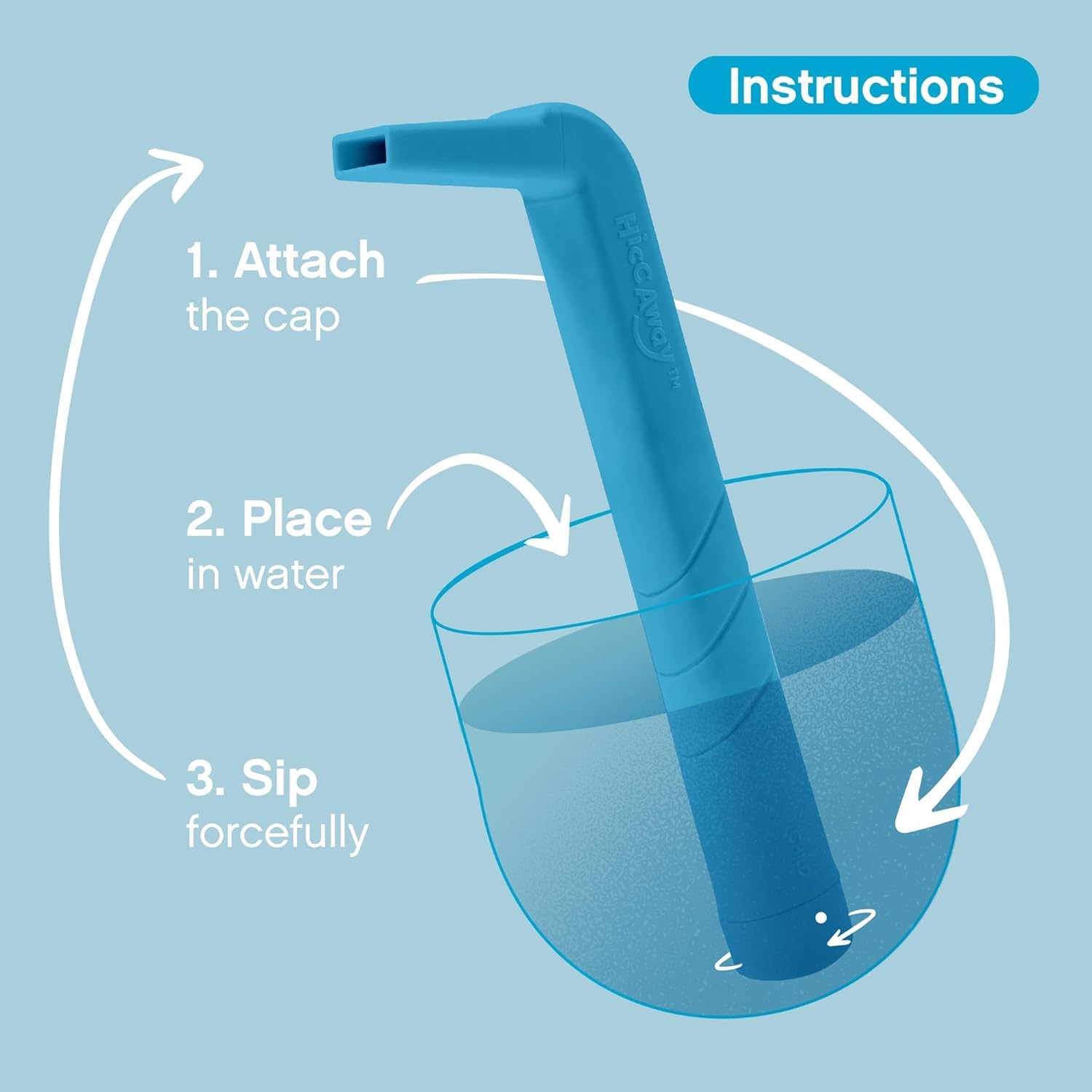 HiccAway Hiccup Straw - Stops Hiccups Naturally & Fast - As Seen On Shark Tank - Clinically Proven Relief for All Ages, Children & Adults - Safe, Lightweight, & Reusable (HiccAway Baby Blue) 1 Pack