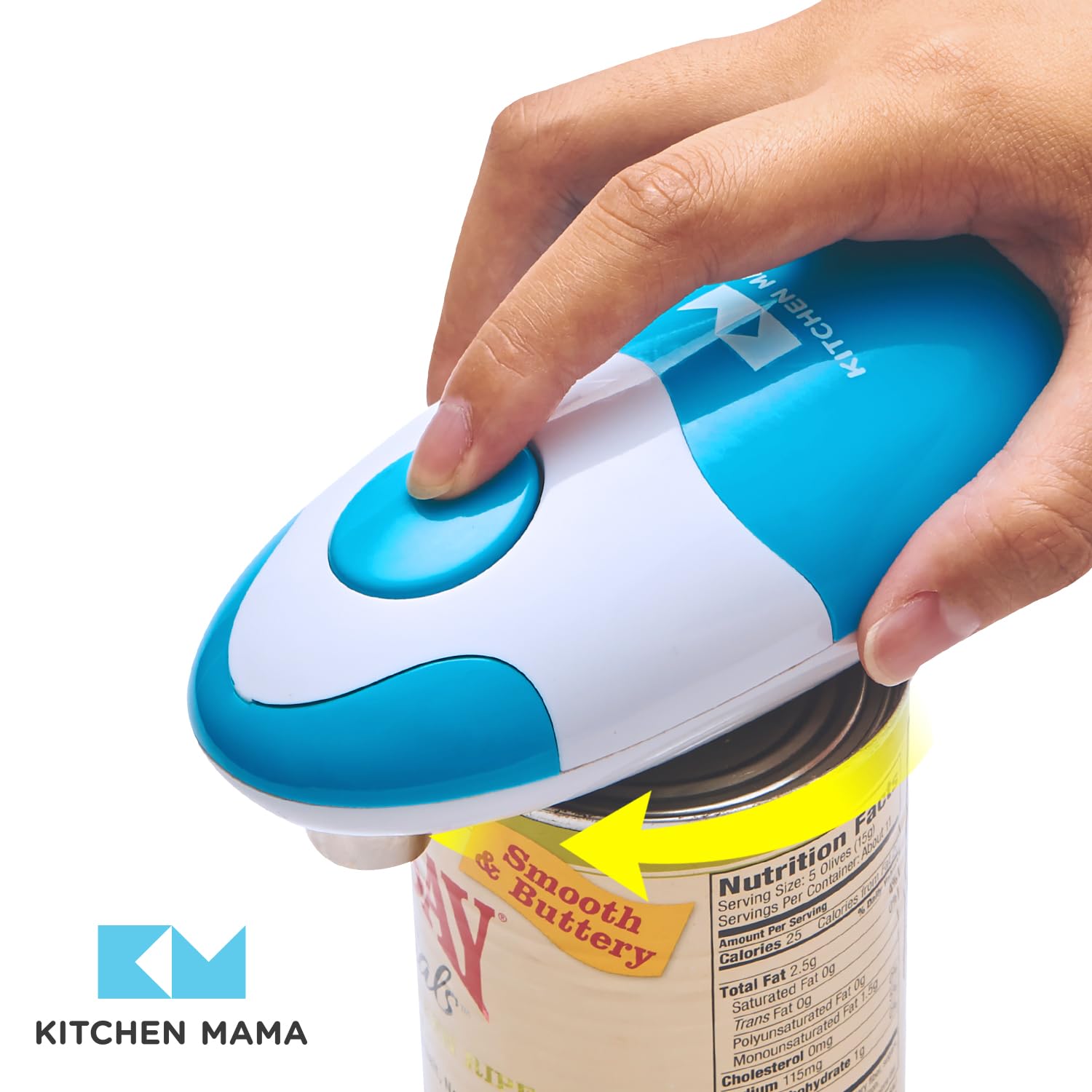 Kitchen Mama Auto Electric Can Opener: Open Your Cans with A Simple Press of Button - Automatic, Hands Free, Smooth Edge, Food-Safe, Battery Operated, YES YOU CAN (Sky Blue)