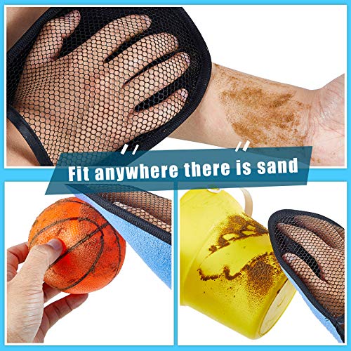 Skylety 2 Pieces Sand Mitt for Beach Sand Off Mitt Soft and Skin Friendly Cotton Towel Help Parents Clean from Children's Skin Brush Pack for Surf, Ocean and Lakeside Recreation(Blue)