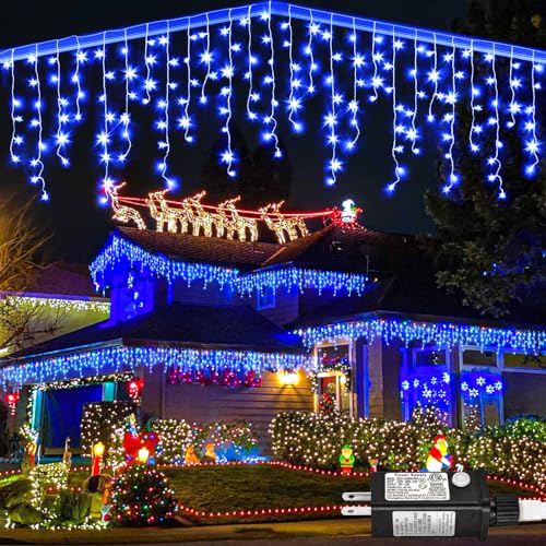 66ft Icicle Lights for Outside, Red and Green Christmas Lights Outdoor Indoor, 640 LED Twinkle String Lights with 120 Drops, Clear Wire Short Curtain Lights for Thanksgiving Room Home Wall Bedroom