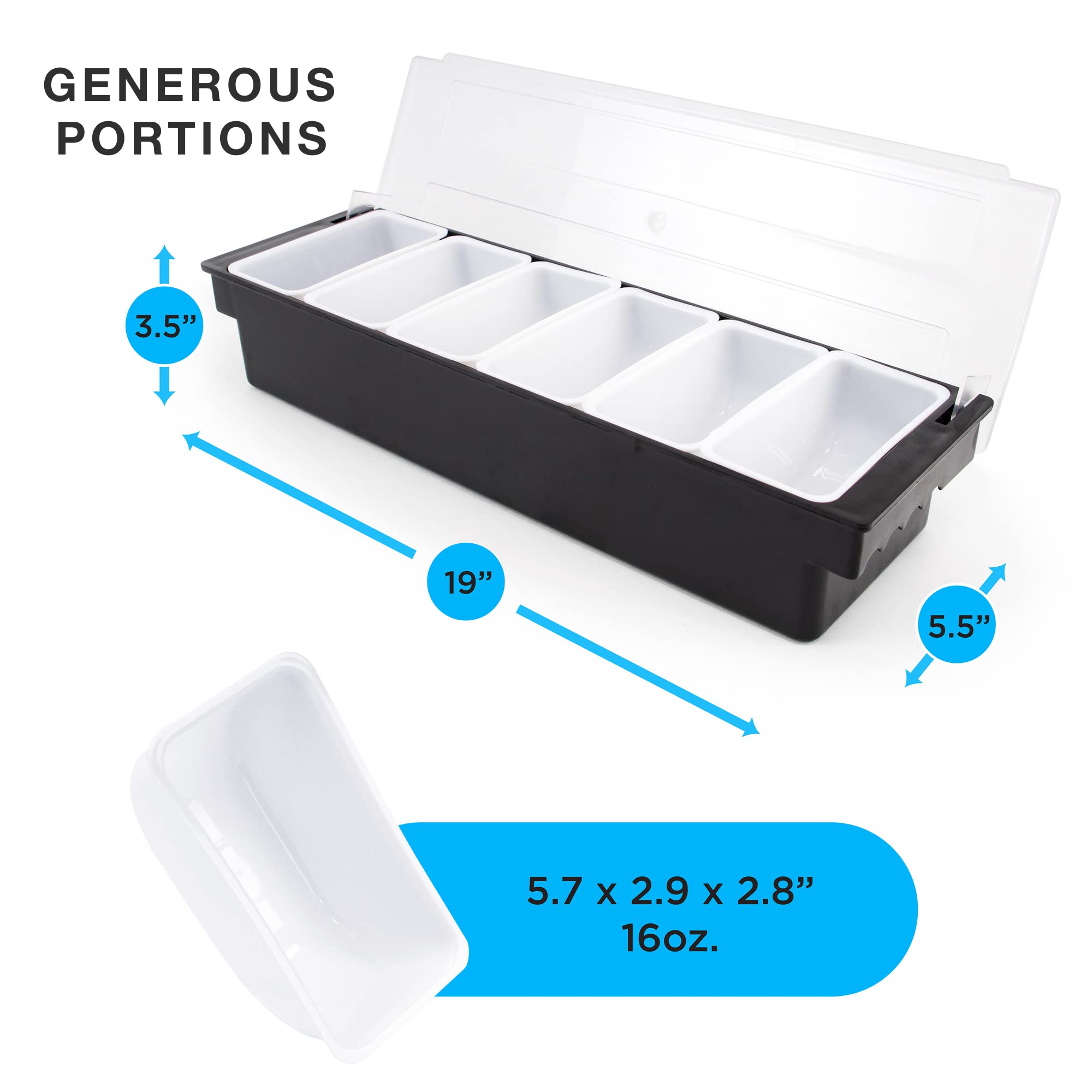 Cocktailor 6 Tray Bar Top Food & Garnish Station with Lid - Condiment Dispender for Bartending, Taco Bar, Ice Cream, Fruit, Salad Bar - Topping Organizer for Restaurant Supplies & Accessories