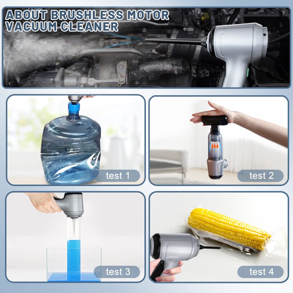 Tipcoo Cordless Car Vacuum Cleaner -3-in-1 Handheld Vacuum Cleaner with Brushless Motor, 15000PA High Power Mini Vacuum Cleaner for Car/Office/Home, to inflate/Deflate for Swimming Ring/Vacuum Bag