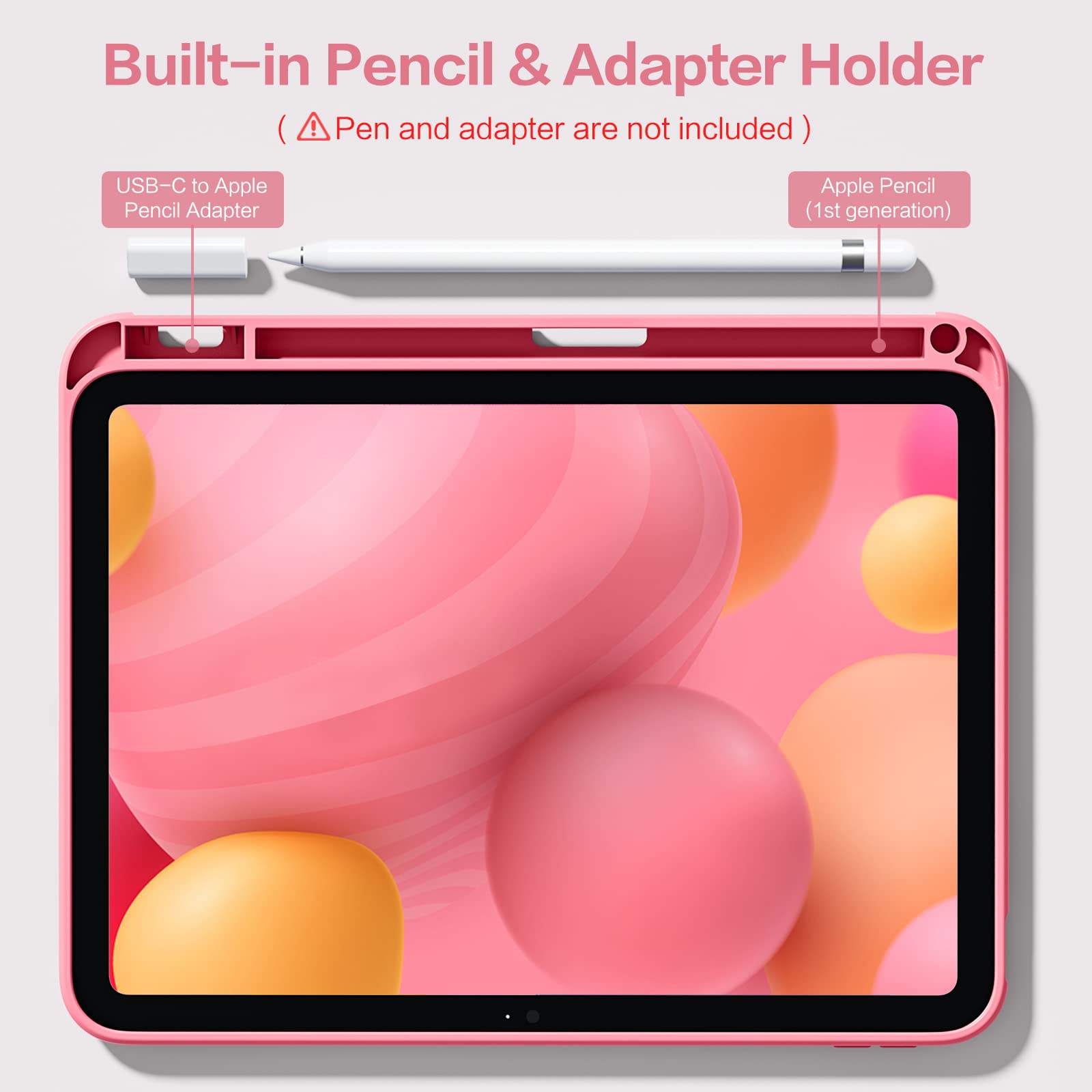 Wenlaty Case Compatible with iPad 10th Generation 2022 10.9 Inch with Pencil Holder, Slim Protective Cover with Clear Back Shell for iPad 10th Gen A2696 A2757 A2777, Auto Wake/Sleep, Watermelon Pink