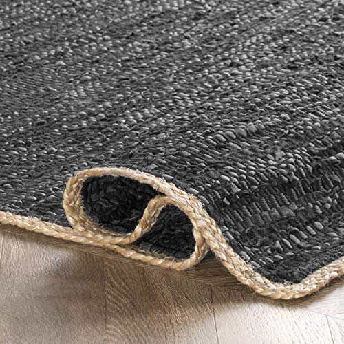 nuLOOM Sabby Hand Woven Leather Flatweave Runner Rug, 2' x 6', Black