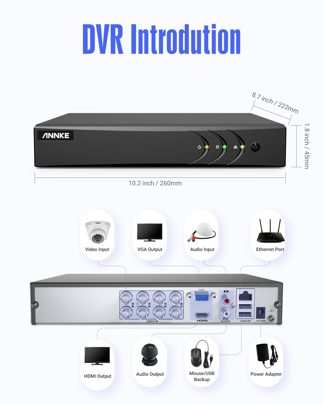 ANNKE 3K Lite H.265+ Security DVR Recorder with AI Human/Vehicle Detection, 8CH Hybrid 5-in-1 CCTV DVR for Surveillance Camera, Supports 8CH Analog and 2CH IP Cameras, Remote Access (No Hard Drive)