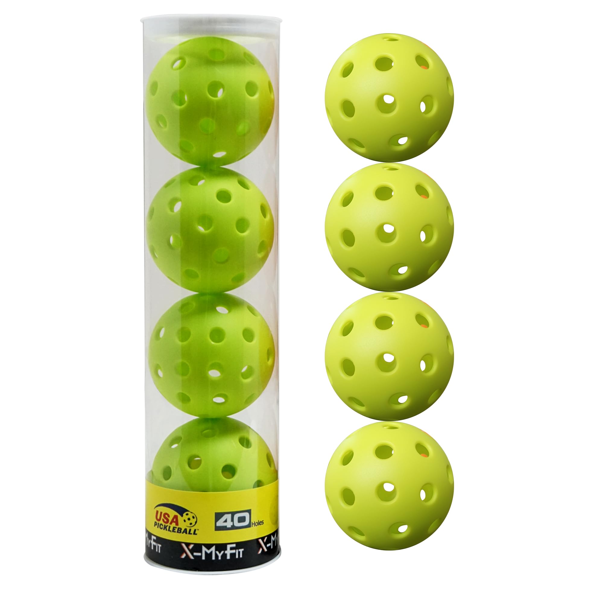 X-MYFIT Pickleball Balls Outdoor Pickleball 40 Holes Meet USAPA Specifications Drability and High Elasticity 4-Packs Pickle Ball with Portable Bucket for Beginner to Professional Player