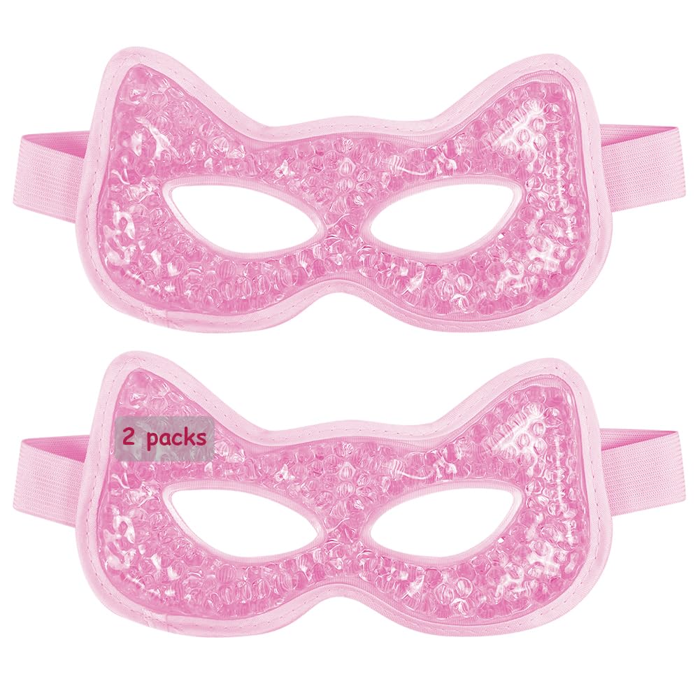 CONBELLA Cooling & Heating Eye Mask - Hot/Cold Use for Puffy Eyes, Headaches, Migraines, Sinus & Dark Circles (2 Packs Pink)