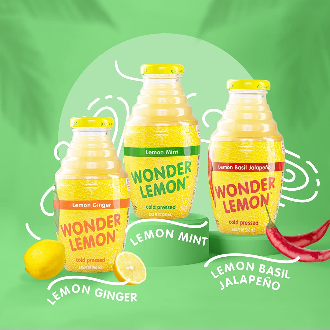 Wonder Lemon Organic Lemon Ginger Cold Pressed Juice, 8.45oz (6 Pack)
