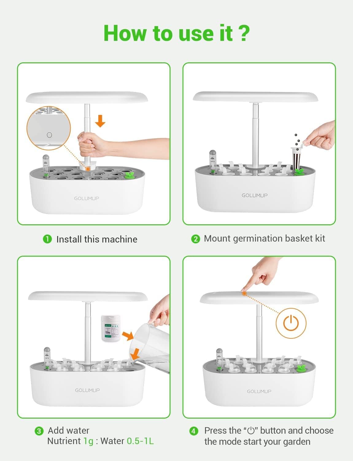 GOLUMUP Hydroponics Growing System Kit 12 Pods, Indoor Herb Garden with Grow Lights, Indoor Gardening System for Home Kitchen, Hydroponic Garden with Water Indicator, Cycle Pump & Timing