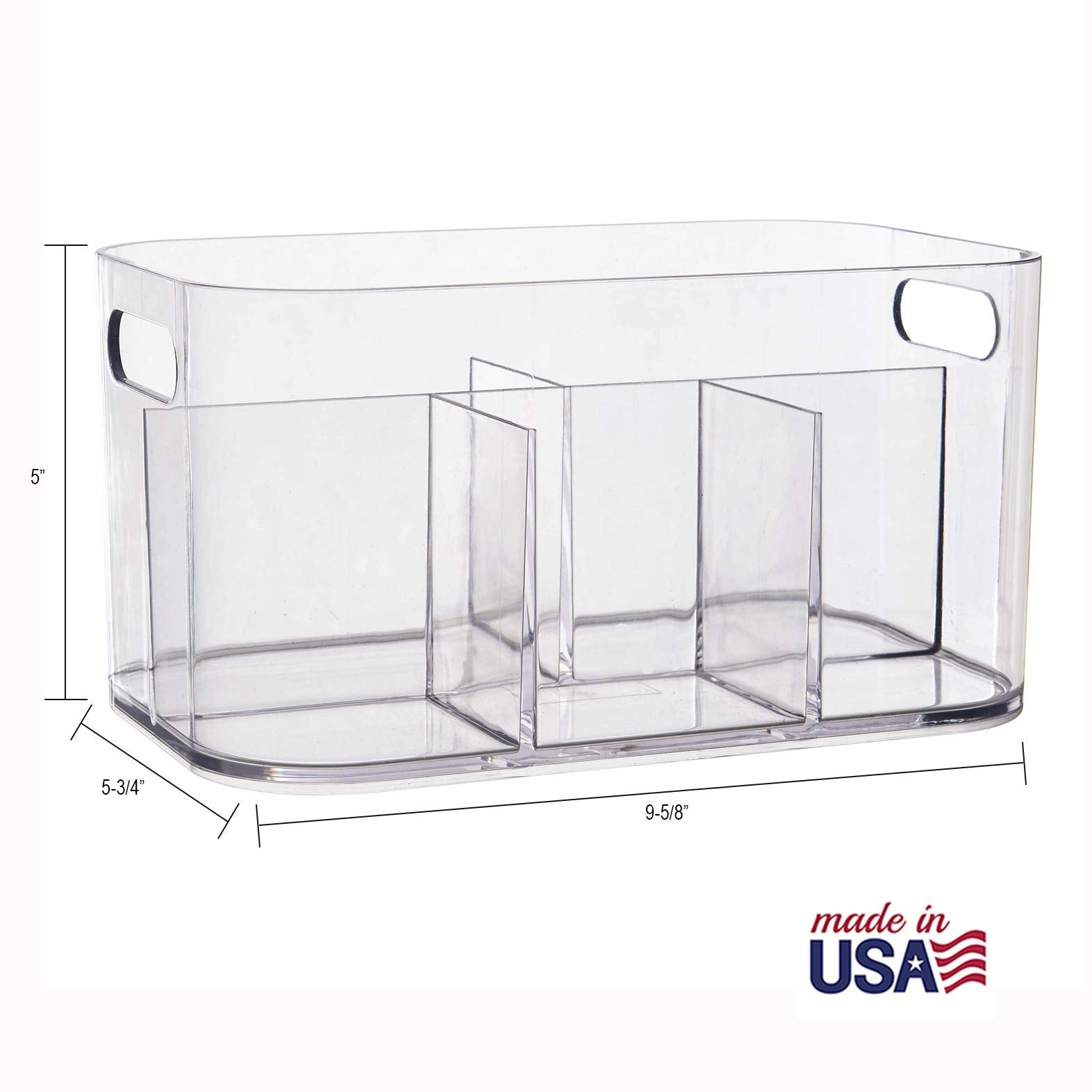 STORi Bliss 5-Compartment Plastic Cosmetics Storage Organizer | Clear | Rectangular Divided Makeup Bin & Vanity Caddy with Pass-Through Handles | Round Corner Design | Made in USA