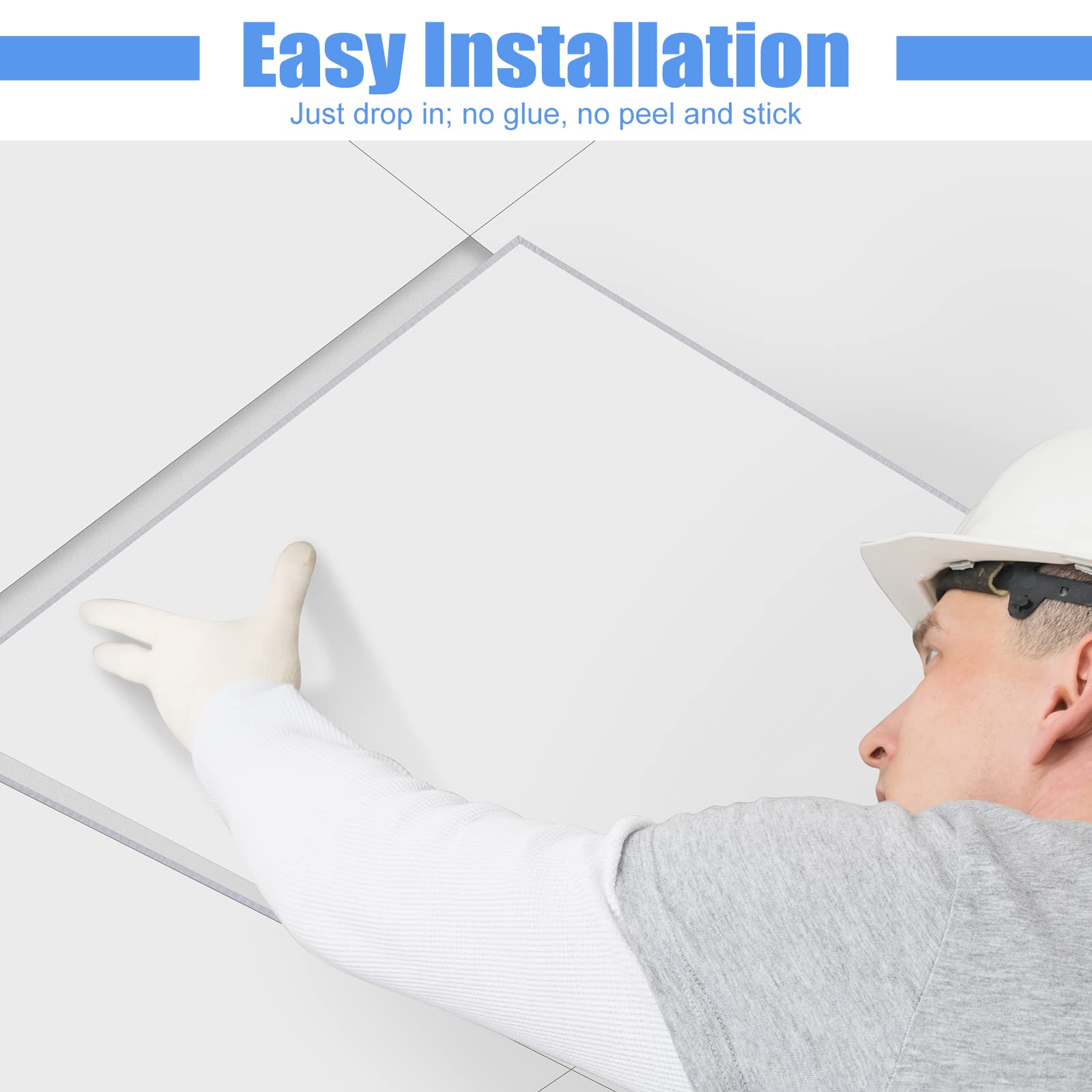 Sasylvia 12 Pcs White Drop Ceiling Tile Smooth Drop Ceiling Tile Drop in Installation Waterproof Washable and Fire Rated Ceiling Panel PVC Ceiling Tiles to Keep Away Breakage (12 Pcs,4 x 2 ft)