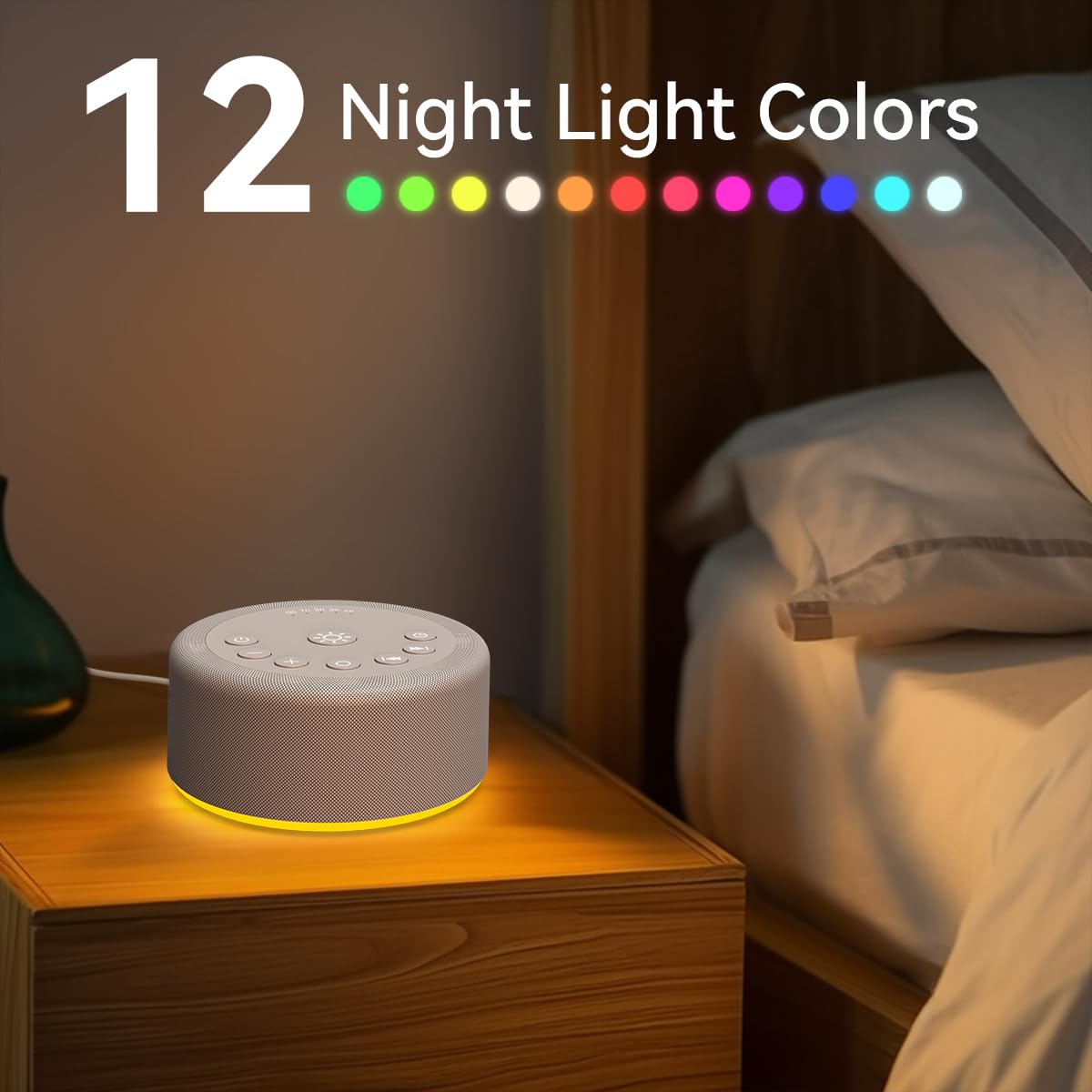 Sound Machine Night Light White Noise Brown Noise Machine 30 Non Looping Sounds 12 Lights 5 Timers 36 Adjustable Volume Memory Function Sleep Sounds Machine for Baby Kids Adult & Home Office Travel