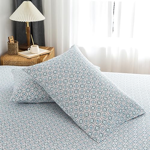 UDEAL Flower Bed Sheets Twin Size,Deep Pocket Twin Sheet Sets Floral,Microfiber Twin Sheets Set Deep Pocket,Breathable & Cooling,Easy-Fit Soft,Blue Floral