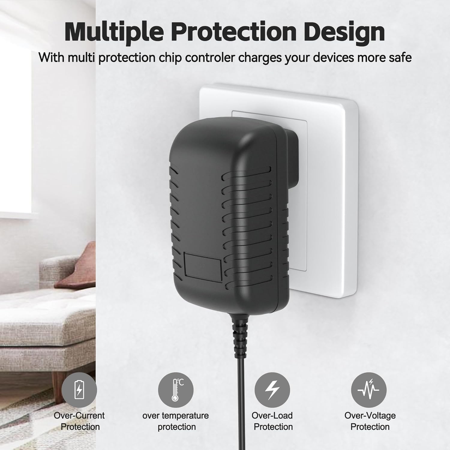 Wall AC Adapter Power Cord Compatible for RESTECK,Vellax,Medcursor,Mirakel,InvoSpa Shiatsu Back Shoulder and Neck Massager Charger Power Supply 12V??Only Fit for 12V Massager ??