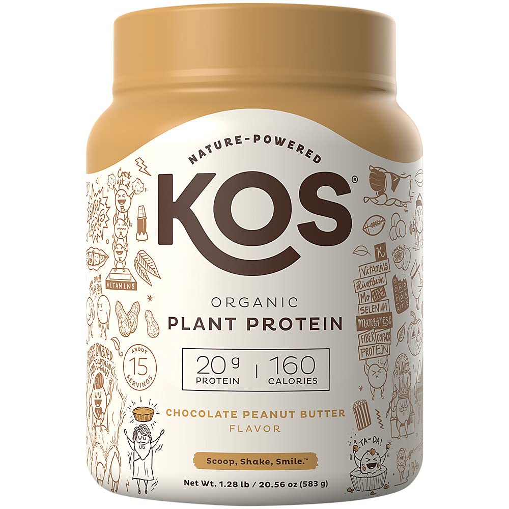 KOS Organic Plant Based Protein Powder, Chocolate Peanut Butter - Delicious Vegan Protein Powder - Keto Friendly, Gluten Free, Dairy Free & Soy Free - 15 Servings