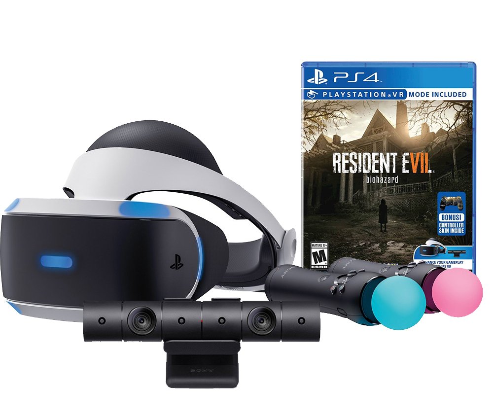 PlayStation VR Bundle 5 Items:VR Headset,Playstation Camera,Playstation Move Motion Controllers,PlayStation 4 Slim 500GB Console - Uncharted 4,VR Game Disc Resident Evil 7:Biohazard