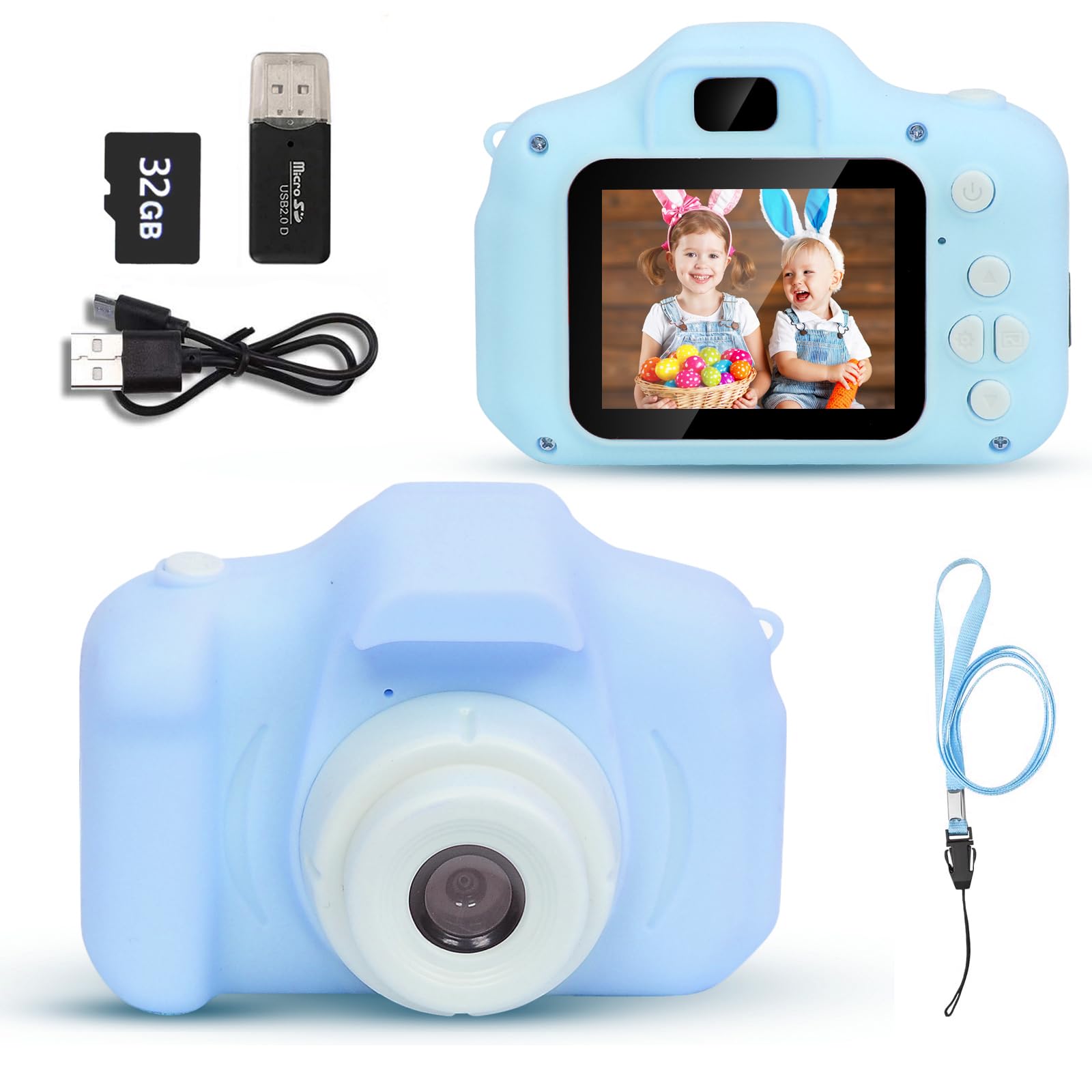 Lmgy Kids Camera - HD Autofocus, 13MP, 1080P Video, 2000 Photos, Fun Frames,Games for Girls, Toddlers - Birthday Gift, Kids Toys-Blue