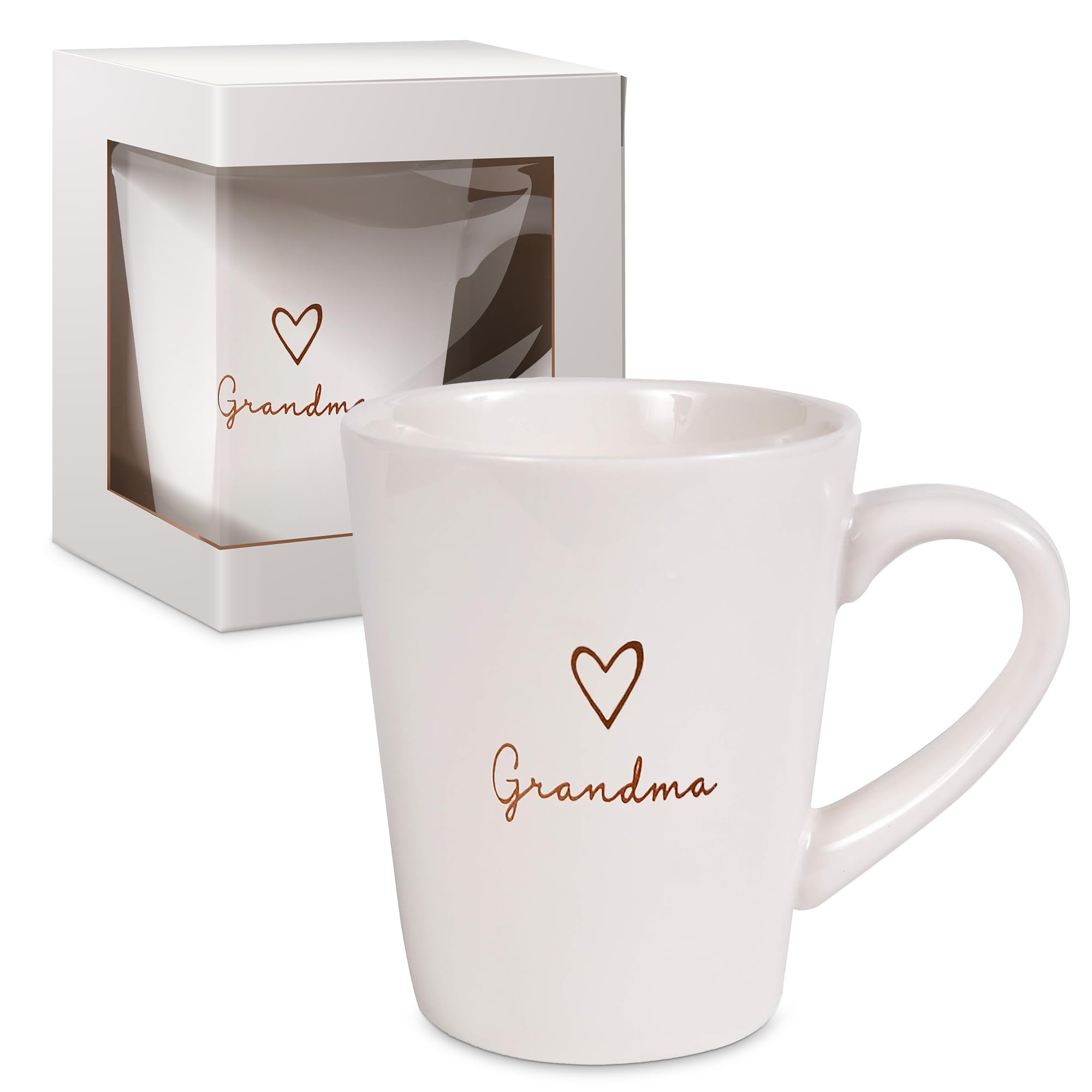 Pavilion Grandma Coffee Mug - Stoneware Coffee Cups for Grandmothers with Heart Tag - Ideal for Daily Use with "Grandma" Text Design - Microwave & Dishwasher Compatible - Cream, 15 oz