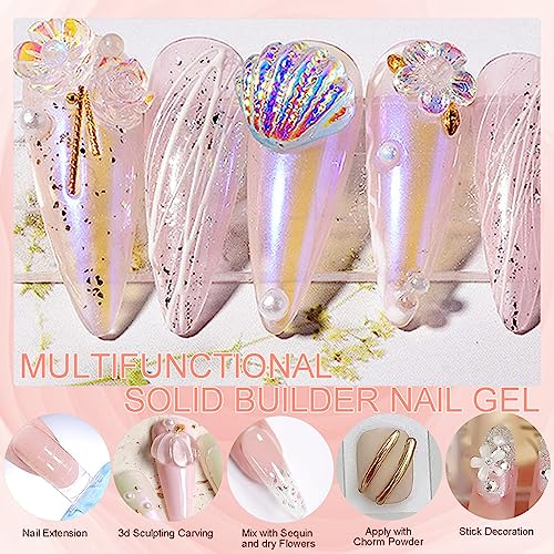 NAILGIL Solid Builder Gel For Nails, 2.1oz Large Capacity 3D Gel Nail Art Sculpture Non-Sticky Hand Clear Extension Gel Sock Off UV LED with 3D Silicone Mold Salon DIY at Home