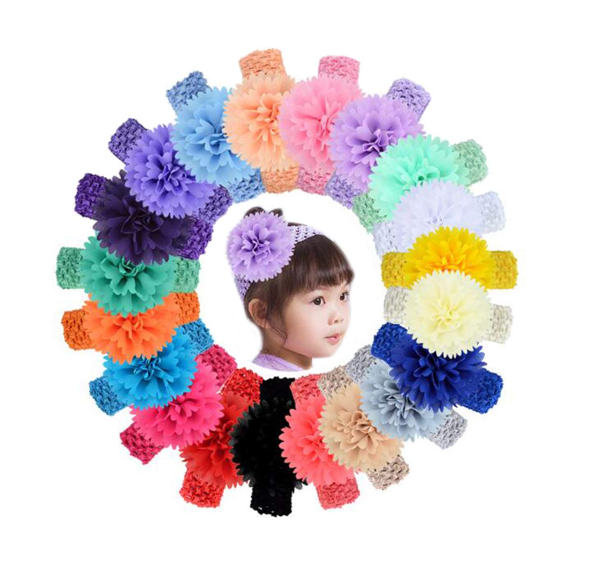 Ewanda store 15 Pcs Baby Girls Chiffon Headbands Peony Flower Baby Headband Baby Hair Accessories for Newborn Toddler Infants Girls