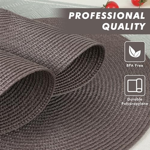 BAOFIN Placemats Set of 6, Round Placemats for Dining Table, Washable Woven Non-Slip Placemats, 15 inch, Brown