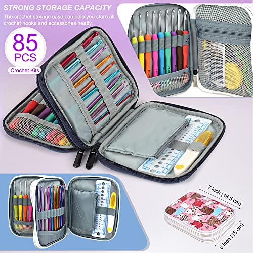 Katech Crochet Hooks Kit with Case, 85-Piece, Ergonomic Crochet Needles Weave Yarn Kits DIY Hand Knitting Art Tools for Beginners and Experienced Crochet Lovers