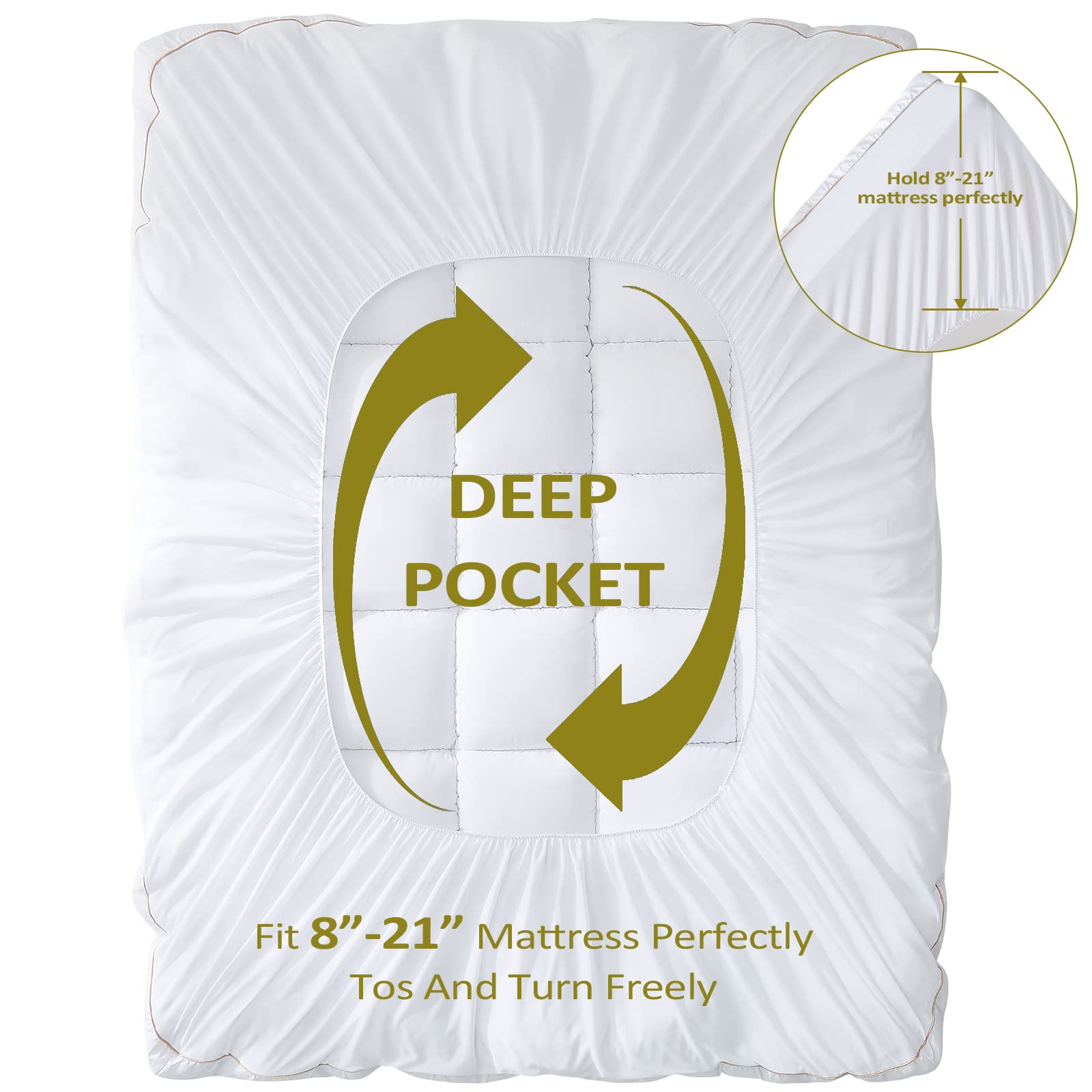 Mattress Topper Queen, Cooling Mattress Pad Cover for Hot Sleepers, Extra Thick 5D Snow Down Alternative Overfilled Plush Pillow Top with 8-21 Inch Deep Pocket -60"x80" Cream White