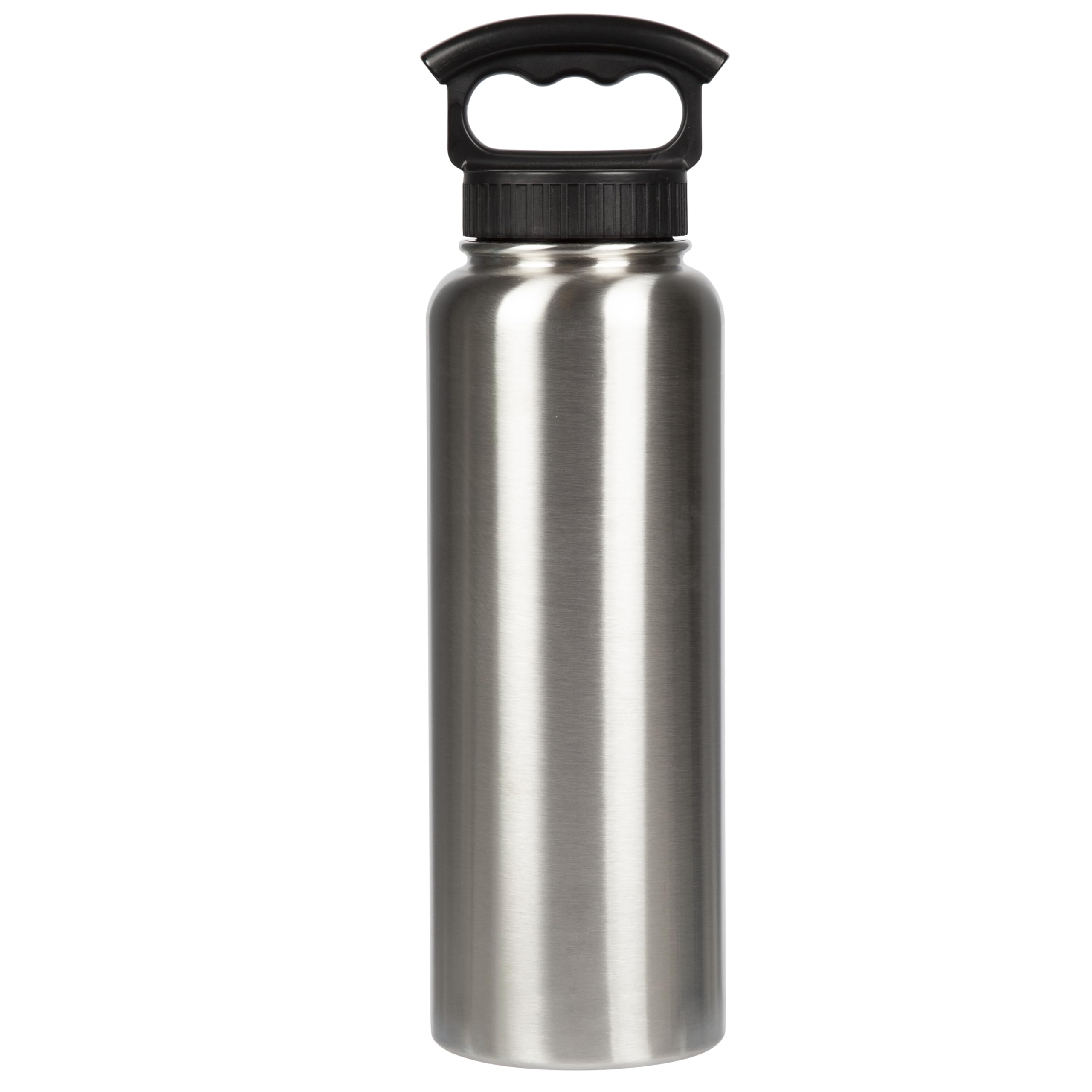 Fifty/Fifty 40oz, Sport Double Wall Vacuum Insulated Water Bottle, Stainless Steel, 3 Finger Cap w/ Wide Mouth, Silver, Silver, 40 oz.