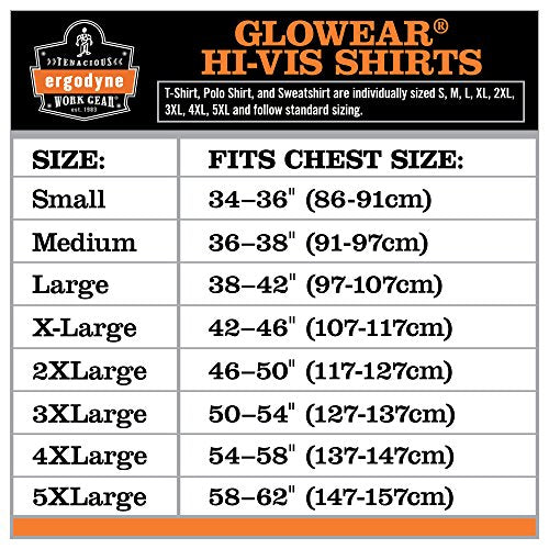 Ergodyne GloWear 8289 Safety T-Shirt, High Visibility Polyester, ANSI-Compliant Reflective, Chest Pocket, Type R, Class 2