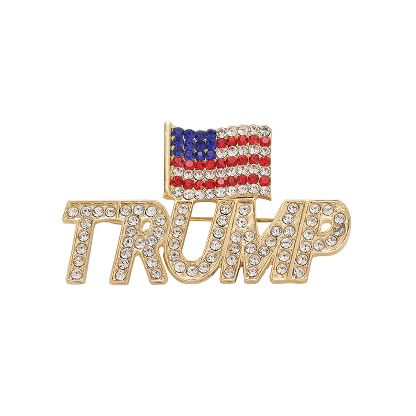 Crystal Trump Brooch with The USA Flag Word Brooch Pin Souvenir for United States of 2024 Presidential Election