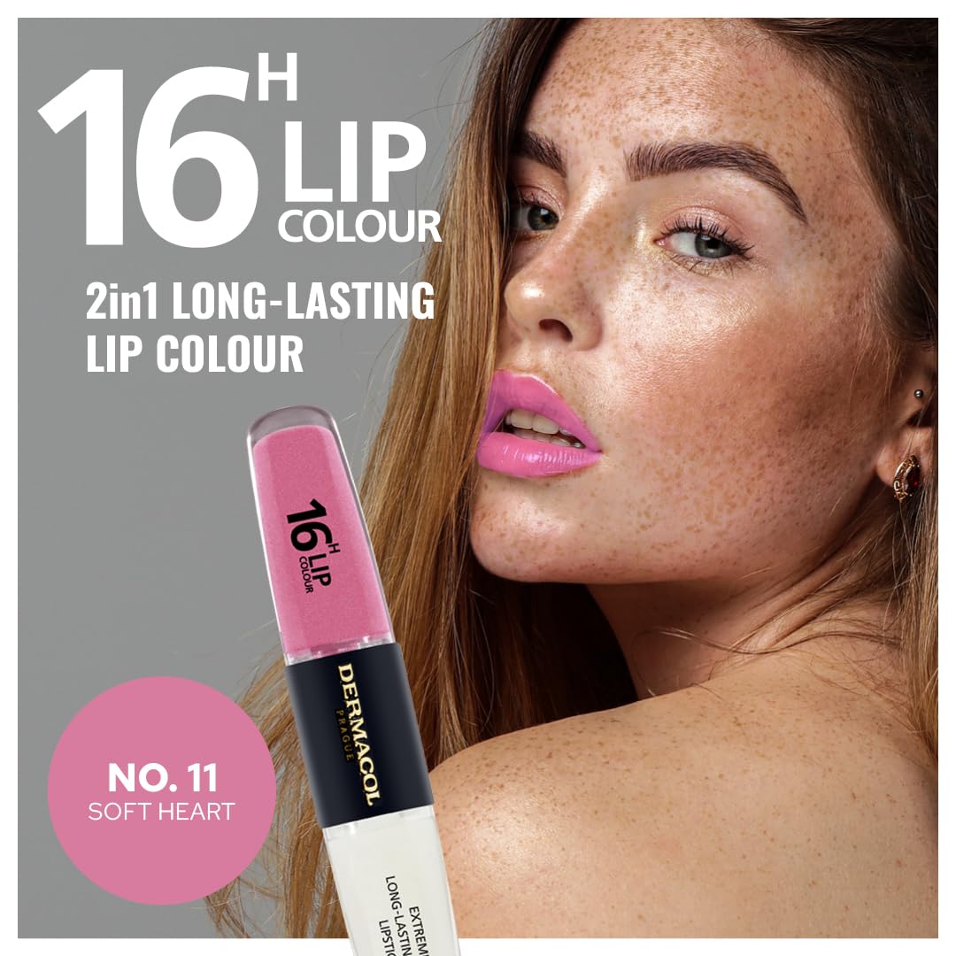 Dermacol NEW 16-Hour Lip Colour, Highly Pigmented Glossy Lip Stain, Two-Phase Lip Plumper Gloss, Kissproof Lip Makeup Products with Matte and Glitter Finish, n.16, Classy Sassy