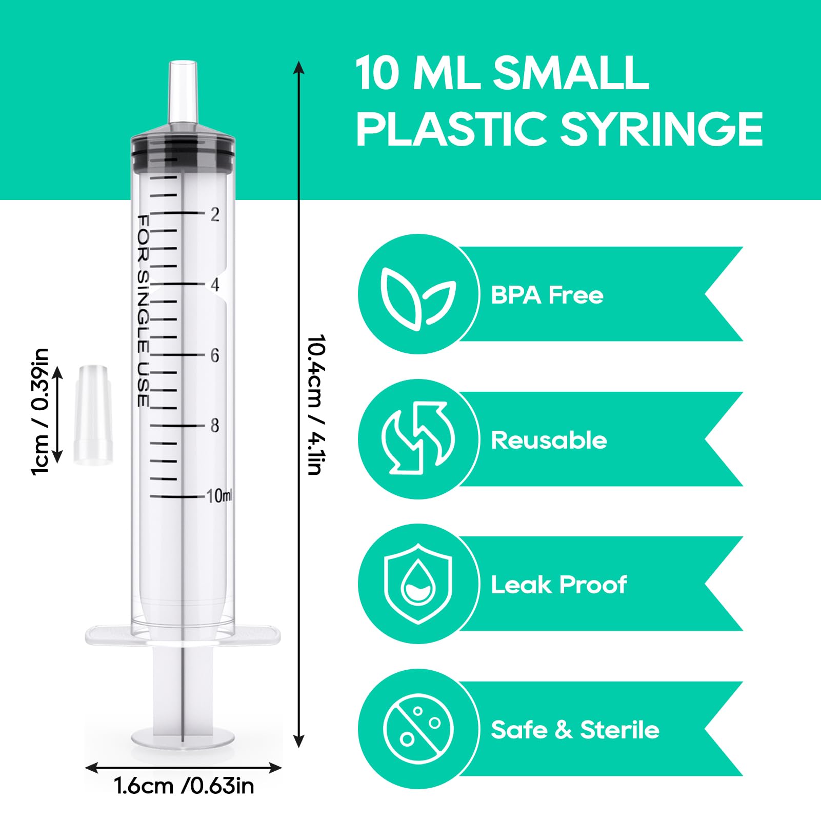 JOLLY PARTY 10ml Plastic Syringes, Small Syringe with Tip Cap, 30 Pack Oral Syringe for Scientific Labs, Feeding Pets, Measurement, Refilling, 10ml Measuring Syringe for Liquid, No Needle