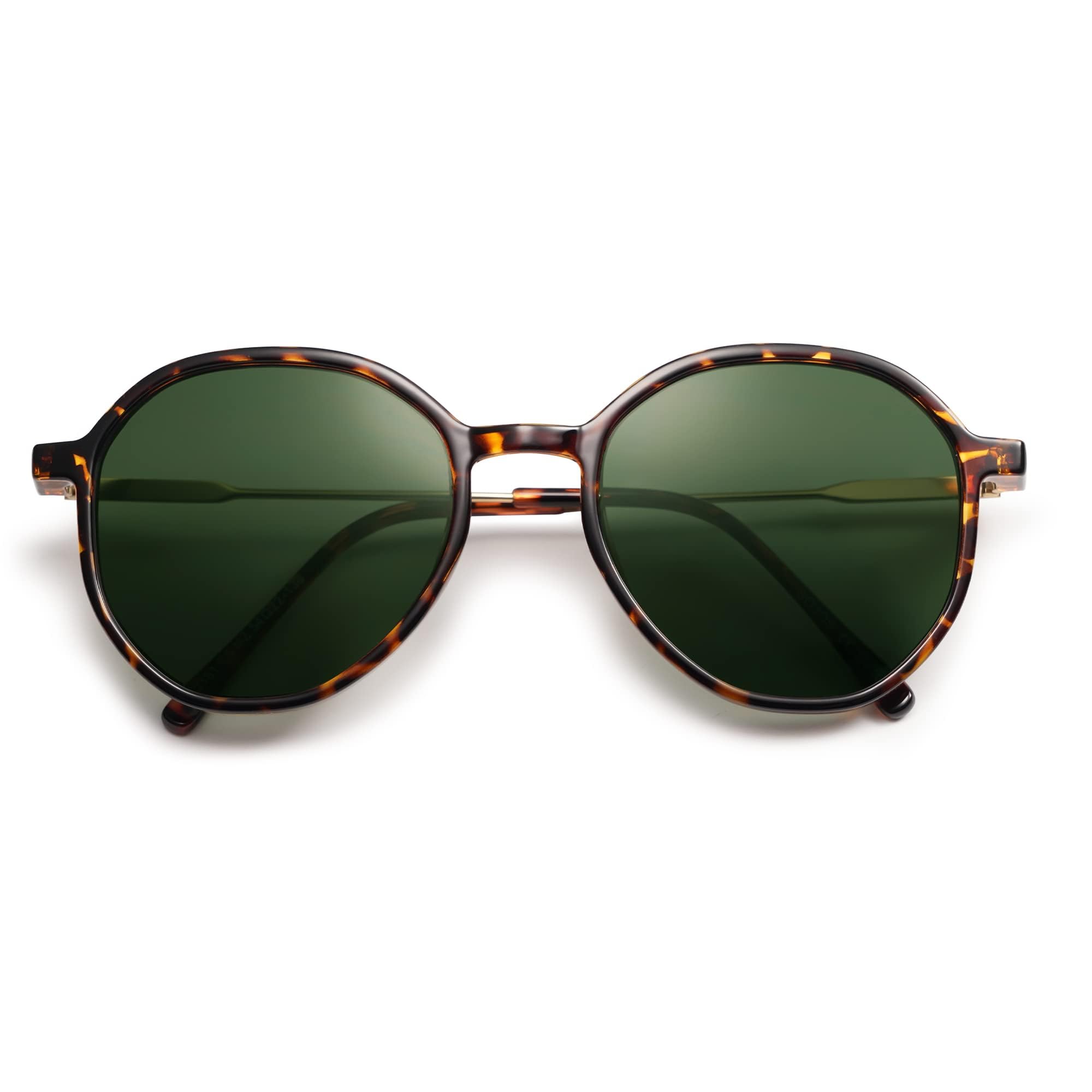 SOJOS Trendy Designer Hexagon Round Sunglasses for Women Fashion Big Shades Geometric Women Sunglasses SJ2181, Tortoise Frame/Dark Green Lens