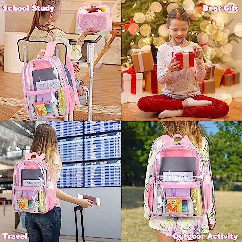 BTOOP Clear Backpack for School Kids Girls with Clear Lunch Box Large See Through Book Bags Heavy Duty Transparent Plastic Backpacks for Teens Women Work Stadium