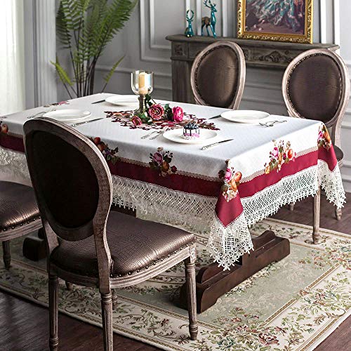 ARTABLE Lace Table Cloths Rectangle Fall Antique Flower Decor Macrame Tablecloth for Outdoor Farmhouse Rustic Kitchen Party Birthday Picnic (Stone Gray-A, 52 x 70 Inch)