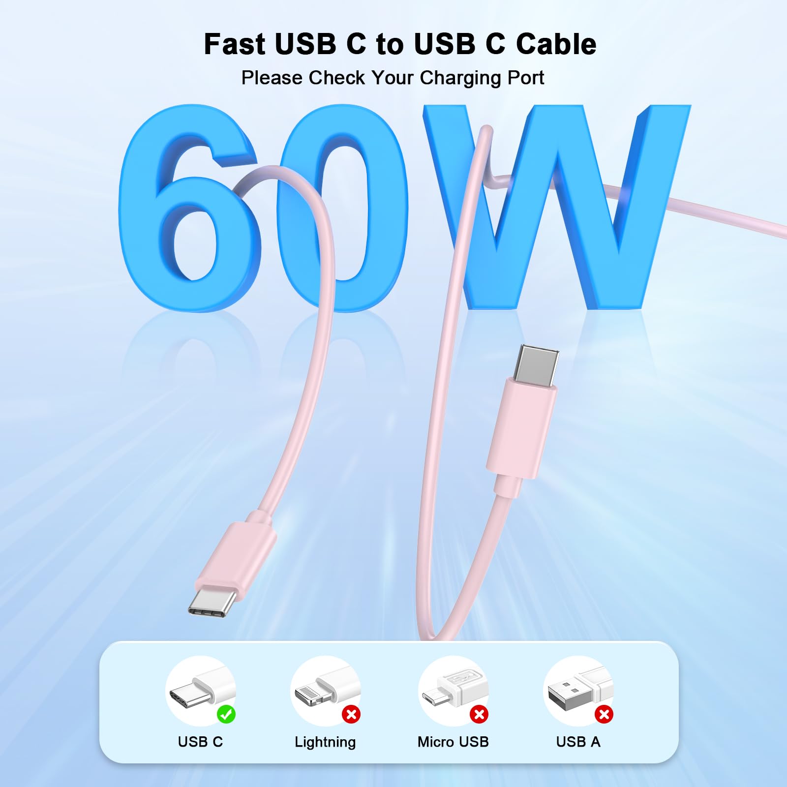 Matsusho iPhone 16 15 Charger Fast Charging 10 FT, 2 Pack 20W USB C Wall Charger with 10FT Type C Charger Fast Charging Cable for iPhone 16/16 Plus/16 Pro/16 Pro Max/15/15 Pro/15 Pro Max/15 Plus, Pink