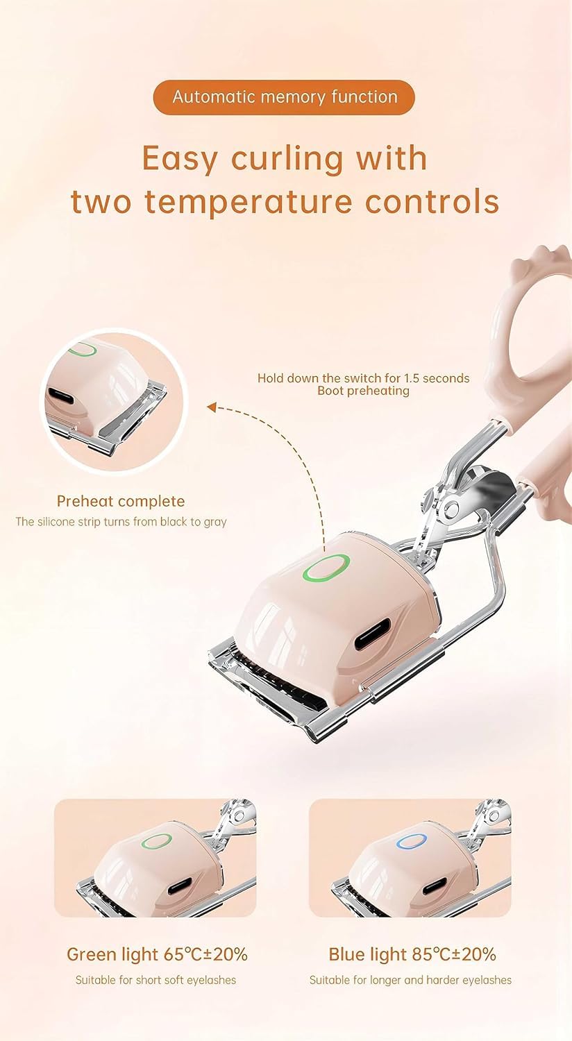 Heated Eyelash Curler with Comb,Lash Lift Heated Lash Curler,C Curl Lash Curler,2 Heating Modes Rechargeable Portable Eyelash Curler,3 Packs Eyelash Curler Kit (Pink)