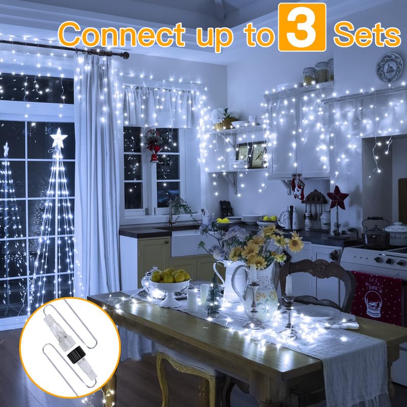 Ollny Icicle Lights for Outside 396LED 32FT, Cool White Christmas Light with Remote 8Modes Timers Waterproof, Plug in Connectable Hanging Lights for Outdoor Indoor House Roof Holiday