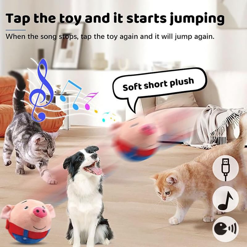 Active Moving Pet Plush Toy, 2024 New Squeaky Moving Dog Ball Toy Interactive Dog Puppy Toys Washable Cartoon Pig Plush Sound Electronic Dog Toy Shake Bounce Boredom Talking Toys (Blue+Red, 2Pcs Pig)