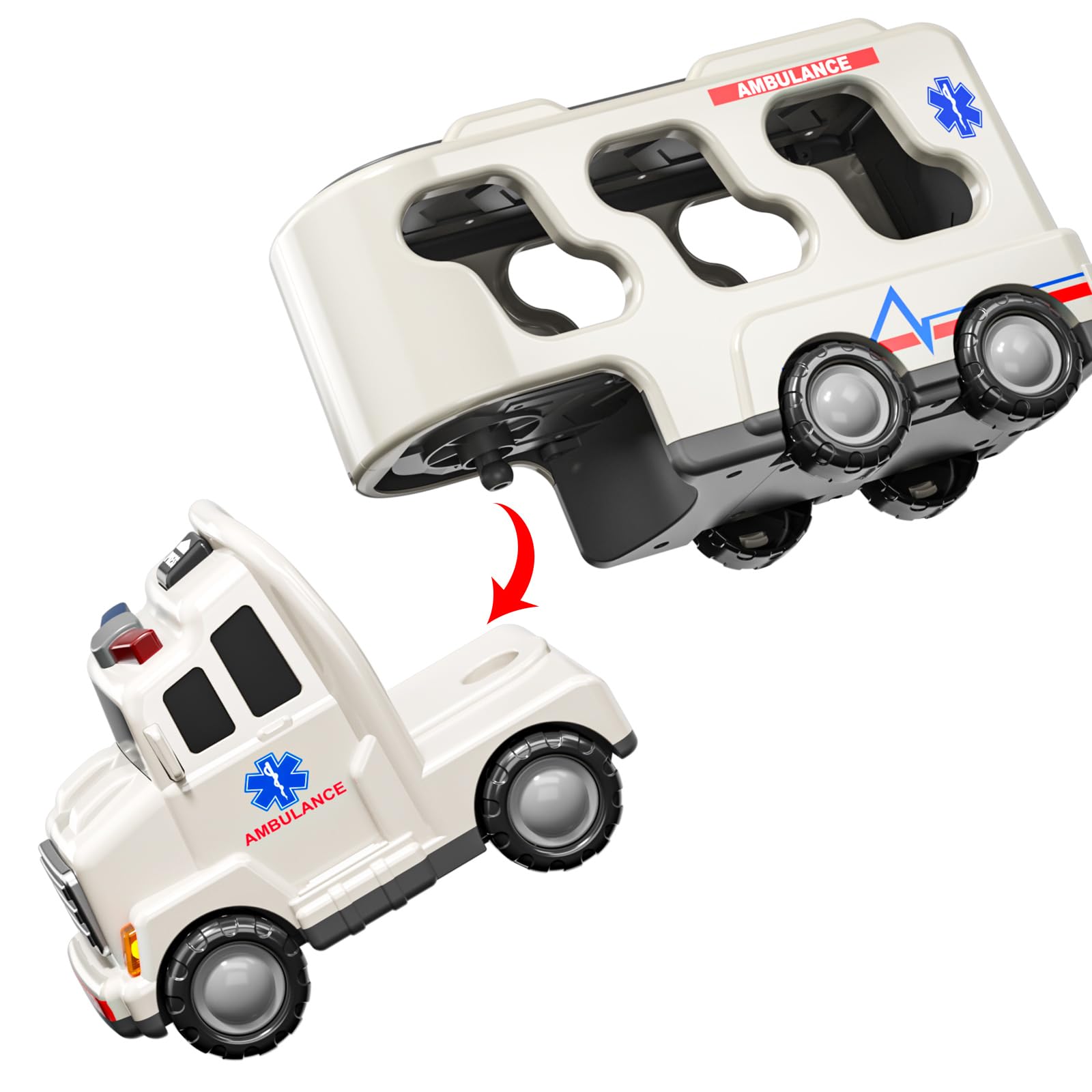 TEMI 5 Pack Emergency Rescue Vehicle Toddler Truck Toys for 3 4 5 6 Year Old Boys, Friction Power Cars with Rescue Helicopter, Police Car, Fire Truck, Ambulance Car, Birthday Gifts for Girls Age 3-9