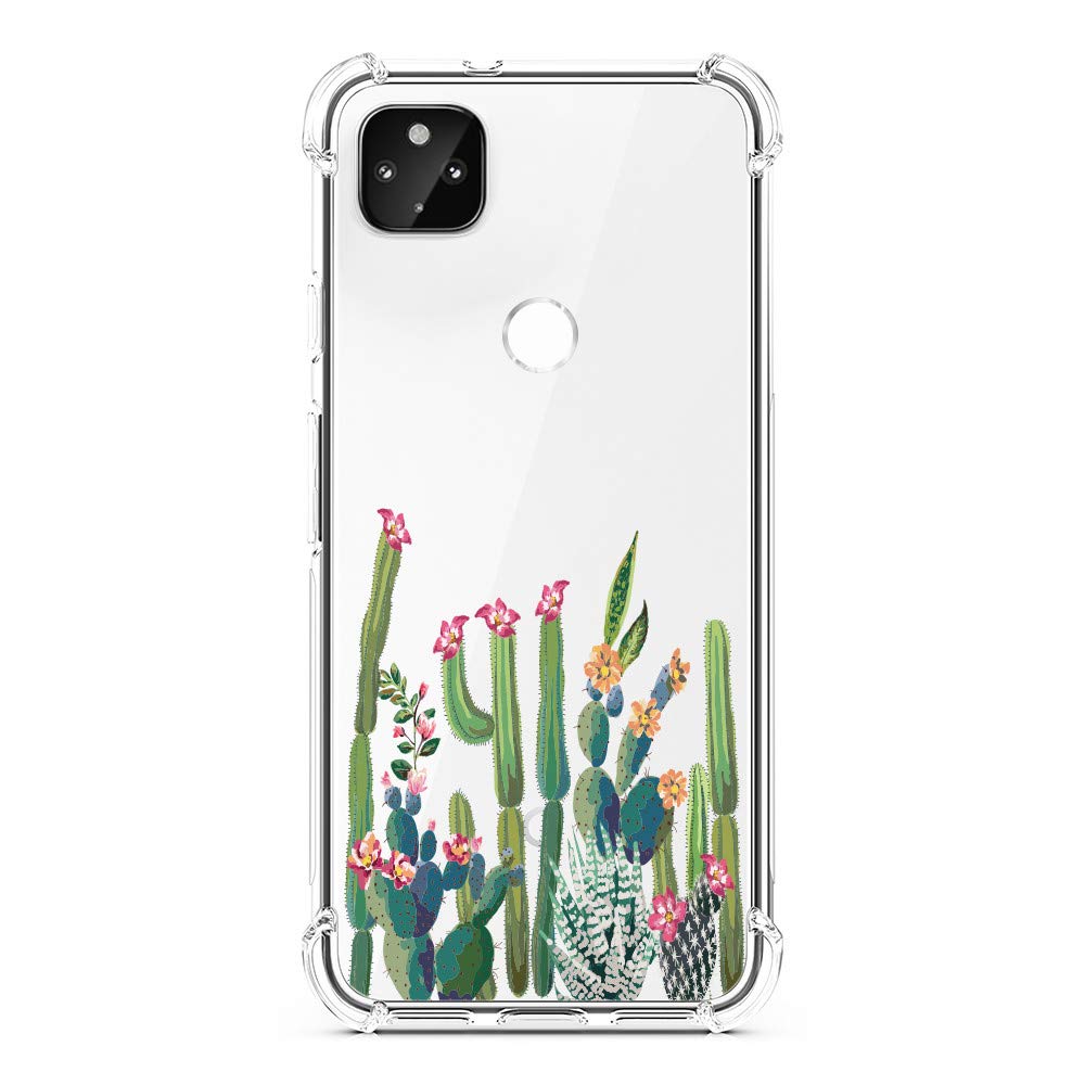 Topnow Compatible with Google Pixel 5 Case (2020), Design with Shockproof Corner and Exquisite Pattern, Ultra Slim TPU Bumper Protective Cover for Pixel 5 - Cactus Plexus