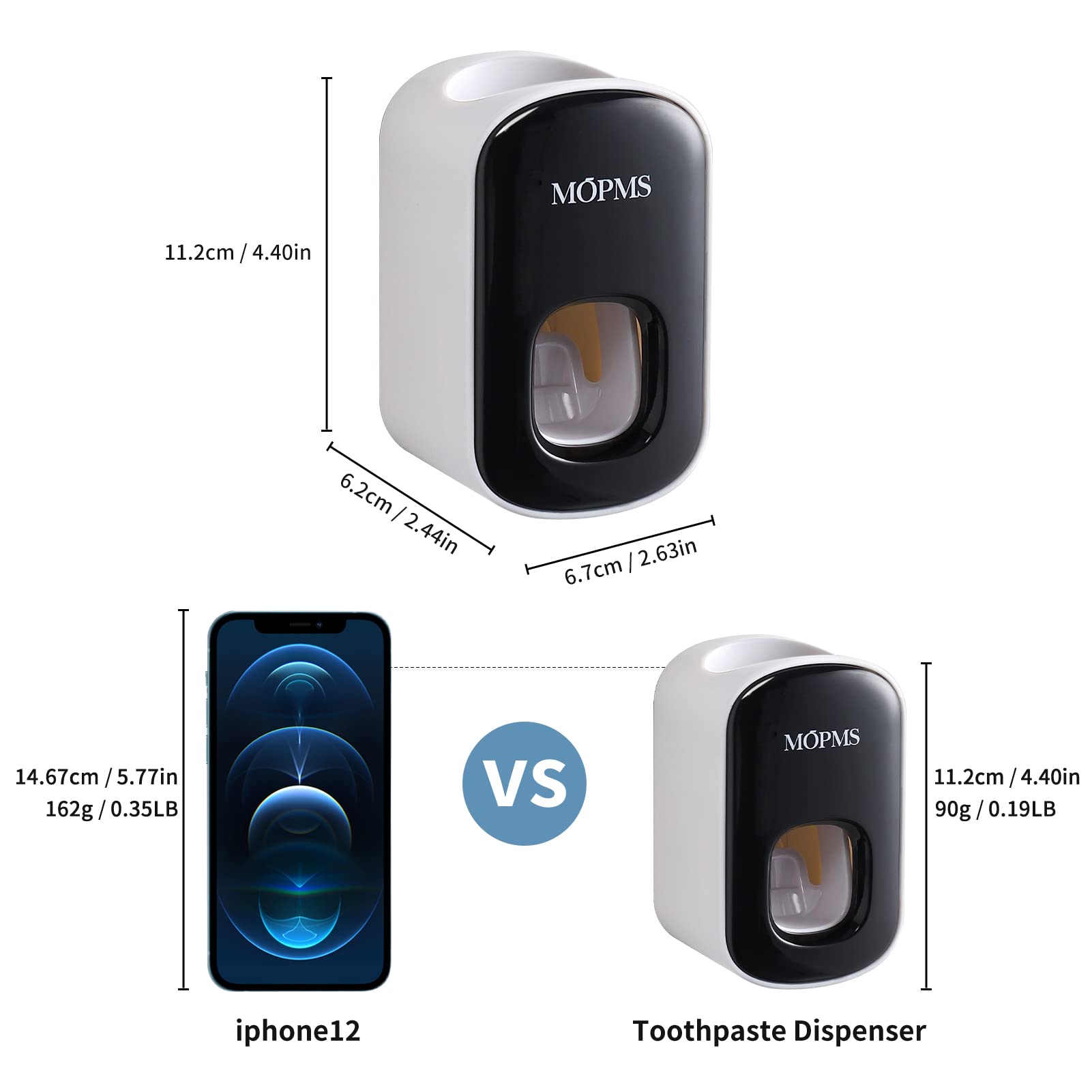 MOPMS Toothpaste Dispenser Wall Mounted for Bathroom Automatic Toothpaste Squeezer for Kids and Adult (Black-1Pcs)