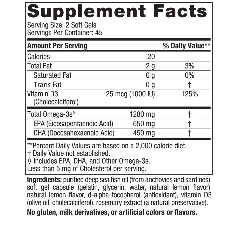 Nordic Naturals Ultimate Omega-D3, Lemon Flavor - 90 Soft Gels - 1280 mg Omega-3 + 1000 IU Vitamin D3 - Omega-3 Fish Oil - EPA & DHA - Promotes Brain, Heart, Joint, & Immune Health - 45 Servings